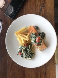 High angle view of breakfast served on table