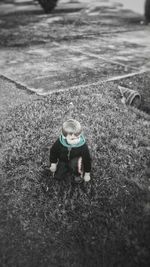 High angle view of girl on field