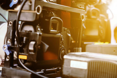 Close-up of film camera in studio