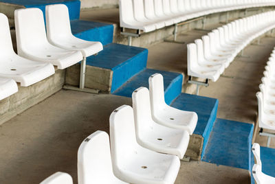 High angle view of empty chairs in bathroom