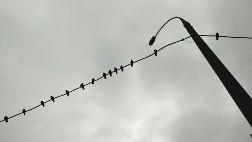 Low angle view of barbed wire against sky