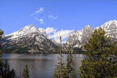 Scenic view of lake against cloudy sky