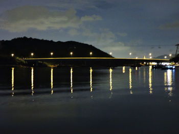 Scenic view of lake against sky at night