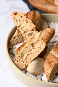 High angle view of bread in plate on table