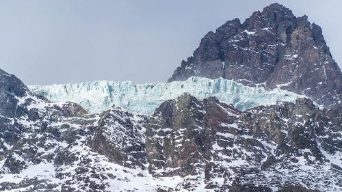 Scenic view of snow mountains against clear sky