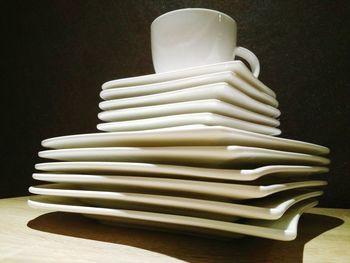 Close-up of stack of table