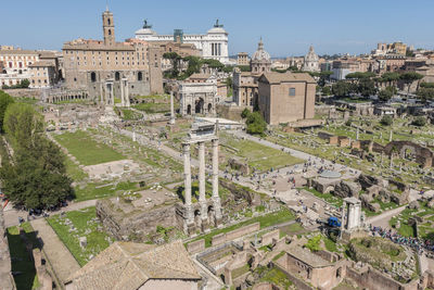 High angle view of buildings in city