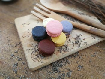 High angle view of dessert on table