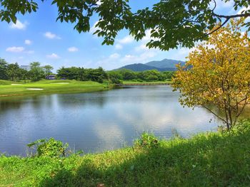 Scenic view of lake against sky