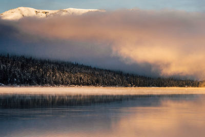 Scenic view of lake against sky during sunset