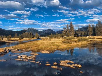 Scenic view of lake against sky