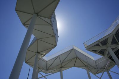 Low angle view of metallic structure against clear blue sky