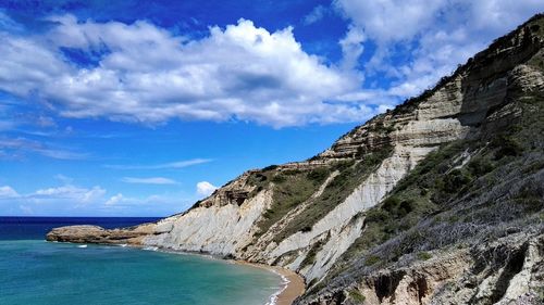 Scenic view of sea against cloudy sky