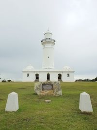 View of lighthouse on field against sky