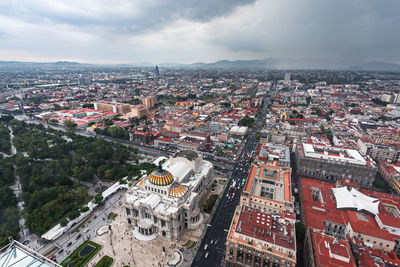 High angle shot of townscape against sky