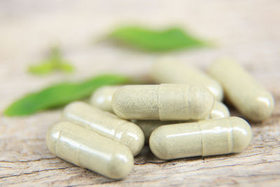 Close-up of pills on table