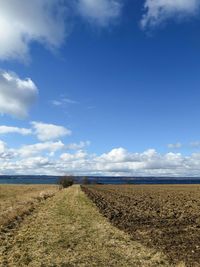 Scenic view of landscape against cloudy sky