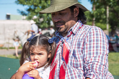 Portrait of father and daughter together