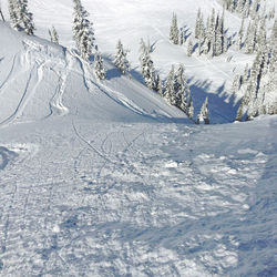 Snow covered land and mountains