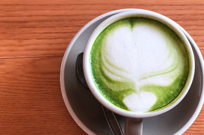 Directly above shot of coffee cup on table