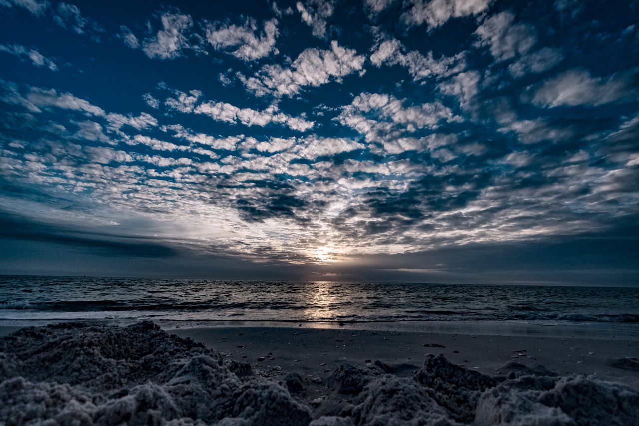 SCENIC VIEW OF BEACH DURING SUNSET