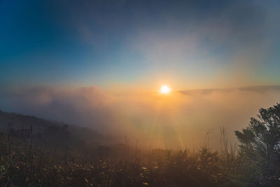 Scenic view of landscape against sky during sunset