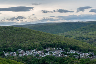 High angle view of townscape against sky