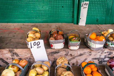 Various fruits for sale at market stall