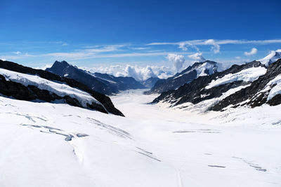 Scenic view of snowcapped mountains against sky