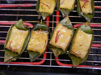 Close-up of fruits on barbecue grill