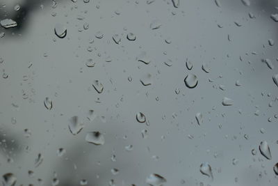 Full frame shot of raindrops on glass window