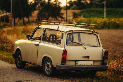 Vintage car on field