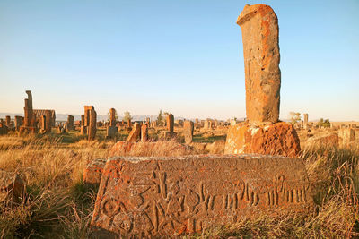 Noratus medieval cemetery, containing nearly thousand of khachkars armenian cross-stone, armenia