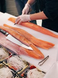 High angle view of sushi on table