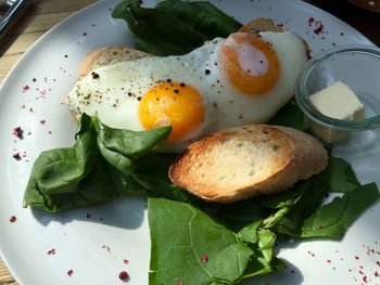 High angle view of breakfast served in plate