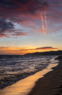 Scenic view of sea against sky during sunset