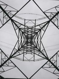 Directly below shot of electricity pylon against sky