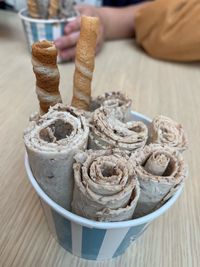 High angle view of ice cream on table