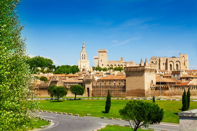 View of historical building against blue sky