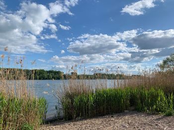 Scenic view of lake against sky