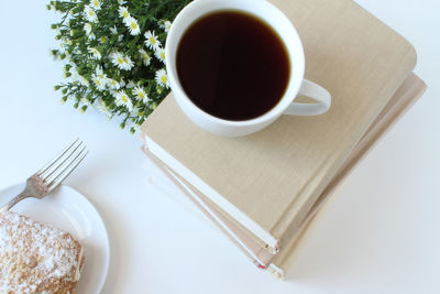 High angle view of breakfast on table