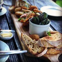 High angle view of breakfast on table