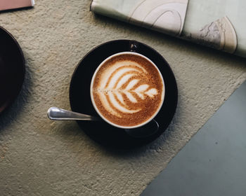 High angle view of coffee on table