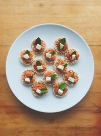 High angle view of food in plate on table