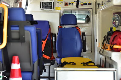 Rear view of man sitting in bus