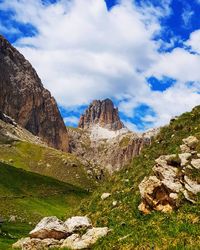 Rock formations on landscape against sky