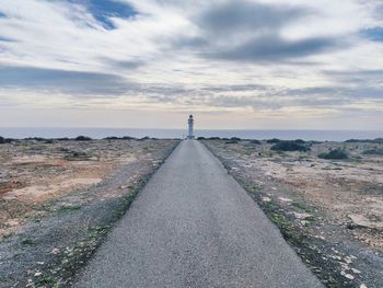 Distance shot of lighthouse against calm sea