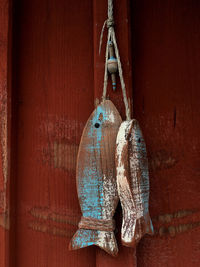 Close-up of rope tied on wood