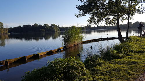 Scenic view of lake against clear sky