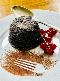 High angle view of cake served on table